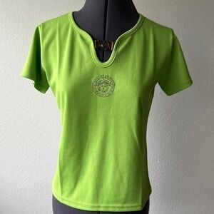 Versace Jeans Couture top lime green size small Italian top with logo medallion
